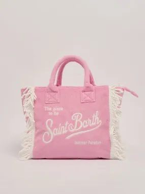 Borsa donna MC2 Saint Barth Colette a mano in cotone con frange Rosa