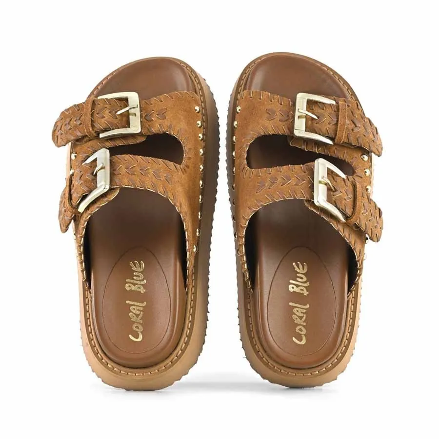 Coral Blue sandalo platform doppia fascia infilature etniche