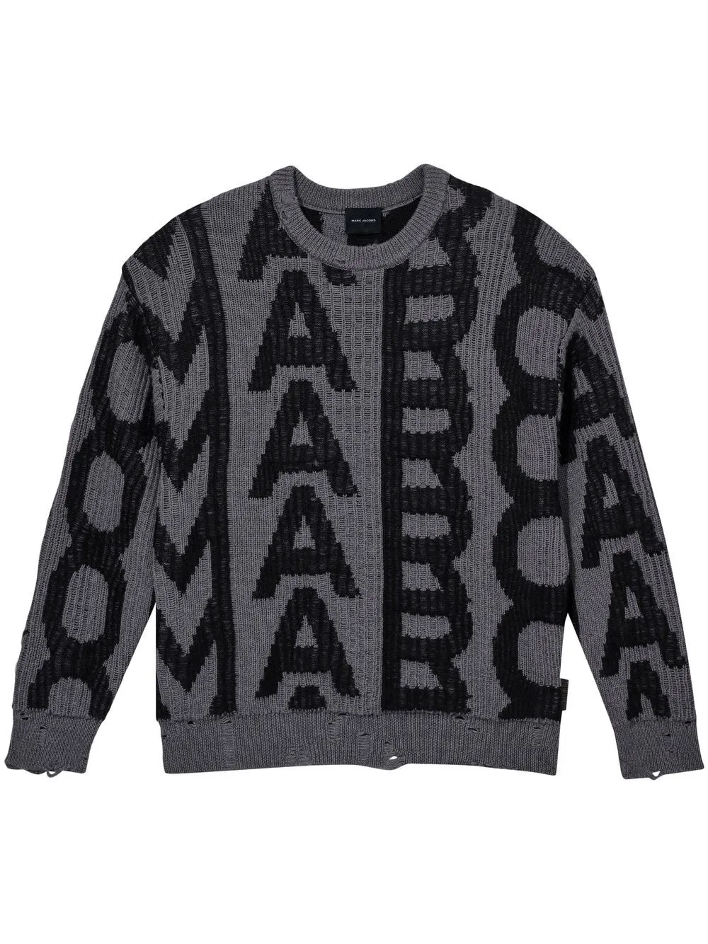 Maglione effetto vissuto con monogramma in nero e grigio - donna