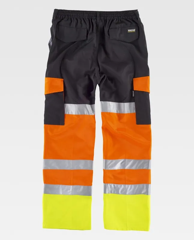 Pantaloni multitasche ad alta visibilità e nastri riflettenti EN ISO20471: 2013 Nero Arancione AV Giallo AV