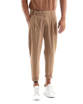 Pantaloni Uomo Abbottonatura Allungata Fibbia Alta Classico Pinces Elegante Camel GIOSAL-P5381A