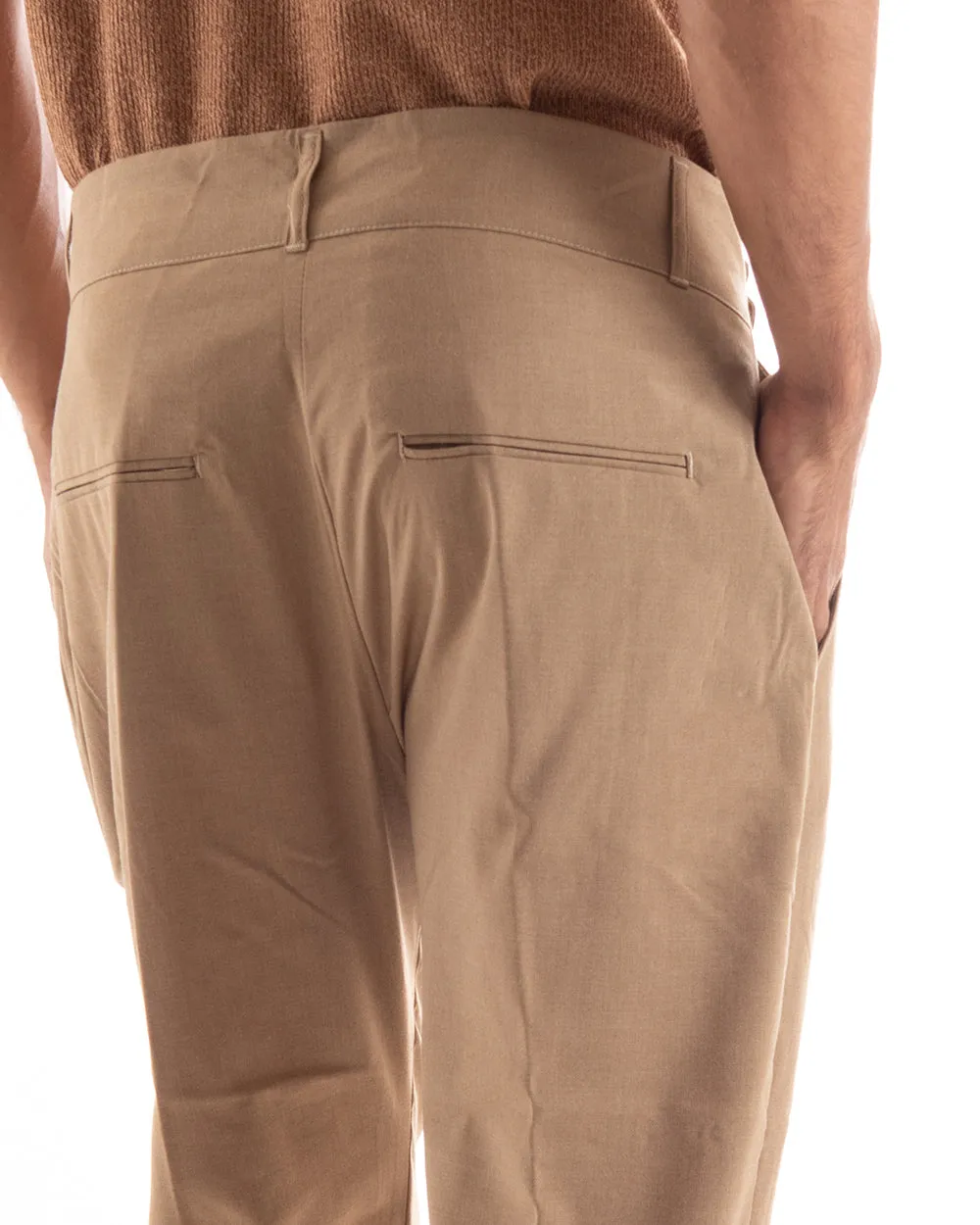 Pantaloni Uomo Abbottonatura Allungata Fibbia Alta Classico Pinces Elegante Camel GIOSAL-P5381A