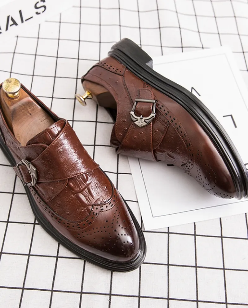 Scarpe con cinturino da monaco in pelle spaccata modello coccodrillo di lusso per uomo Casual Oxford Abito formale Calzature da