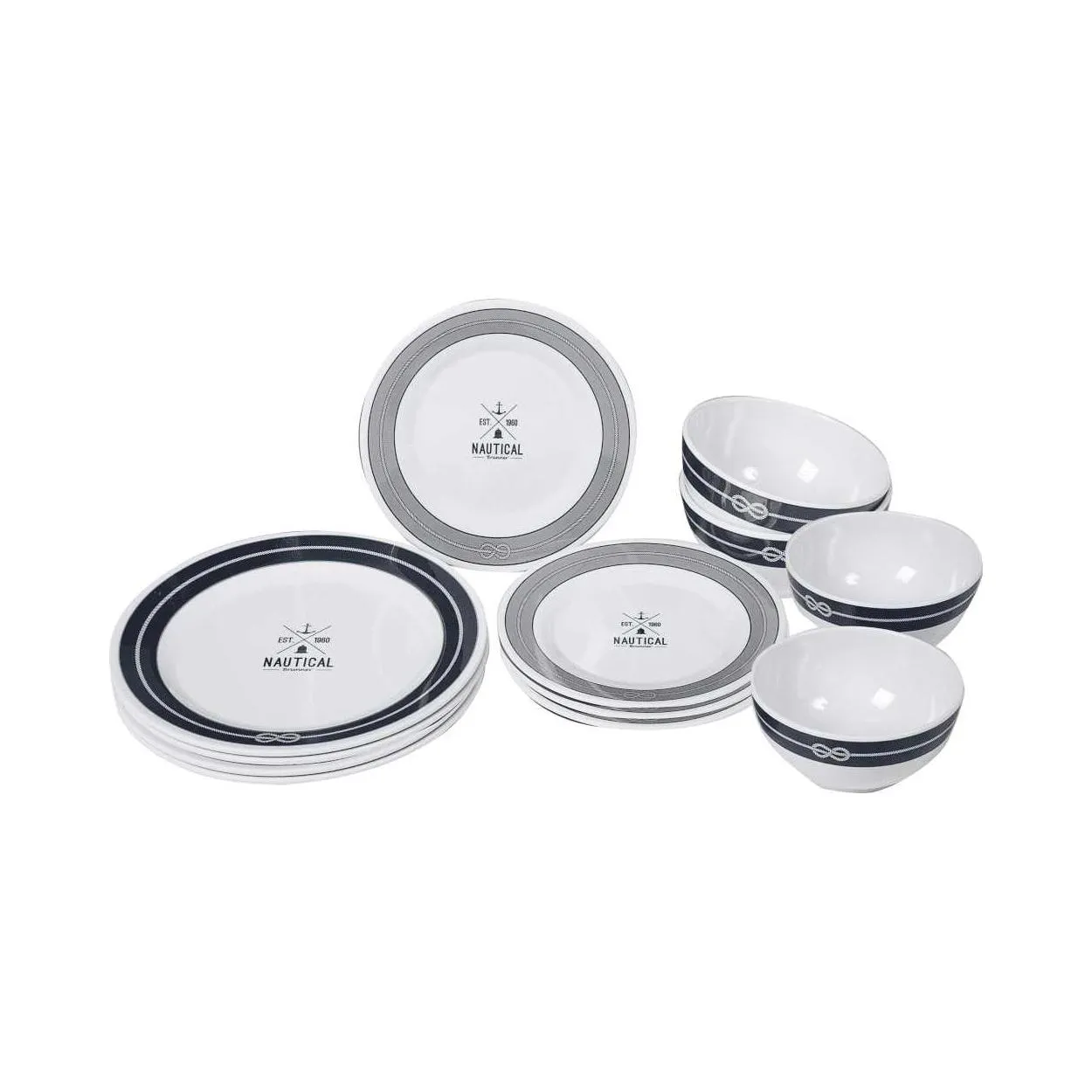 Set Piatti Melamina Campeggio e Barca MIDDAY NAUTICAL 12 pz Brunner