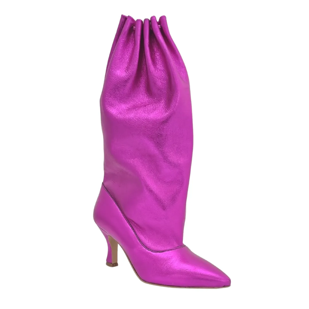 Stivaletti Palloncino vera pelle laminato fucsia