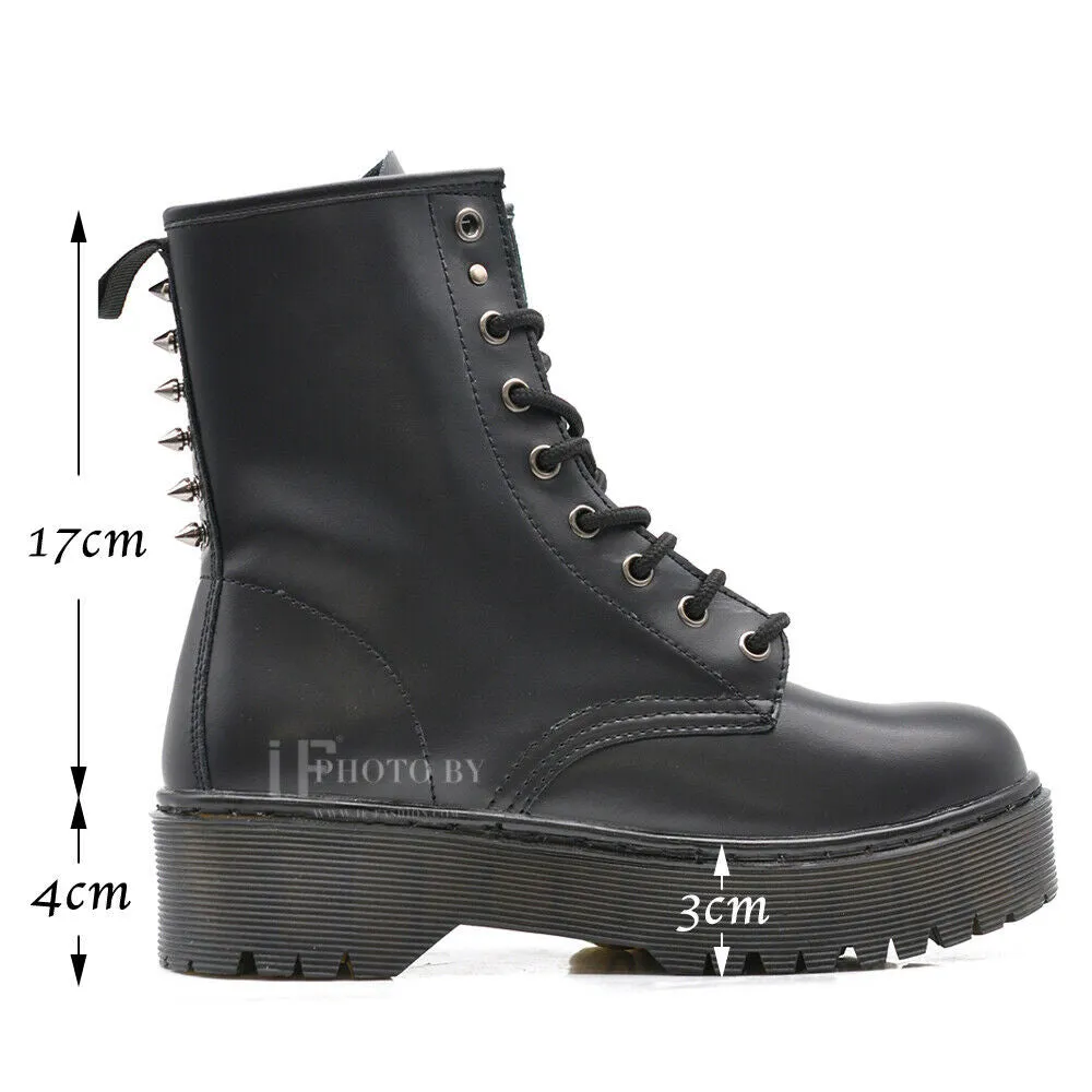 Stivaletti Stivali Anfibi Combat Militare Da Donna Platform Catena MT89-9 nero